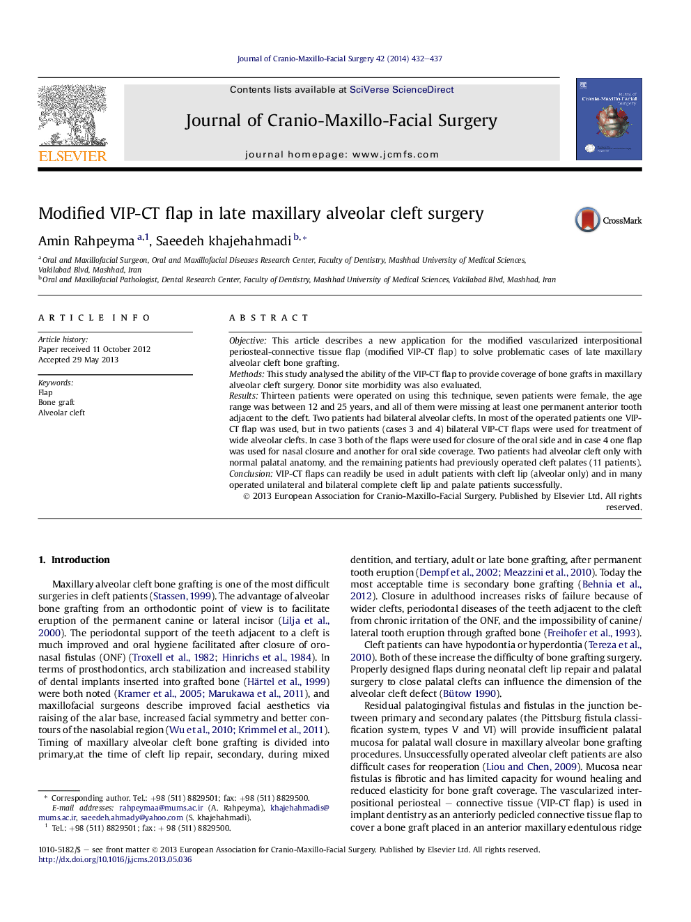 Modified VIP-CT flap in late maxillary alveolar cleft surgery