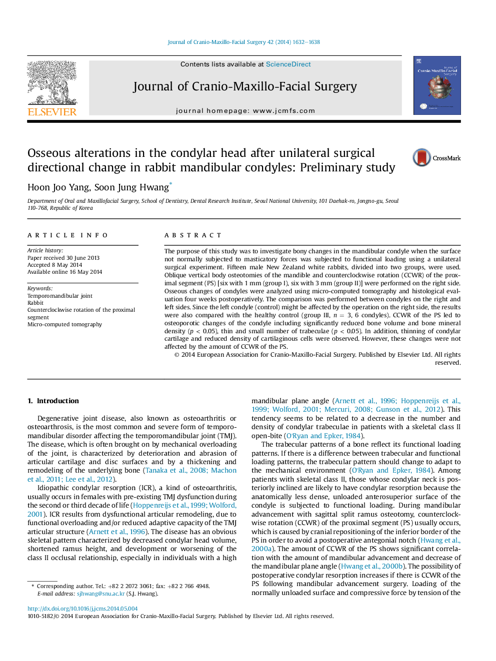 Osseous alterations in the condylar head after unilateral surgical directional change in rabbit mandibular condyles: Preliminary study