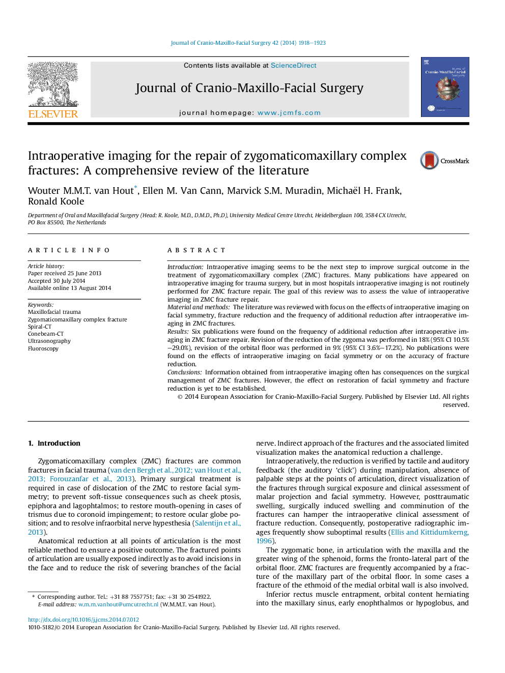 Intraoperative imaging for the repair of zygomaticomaxillary complex fractures: A comprehensive review of the literature