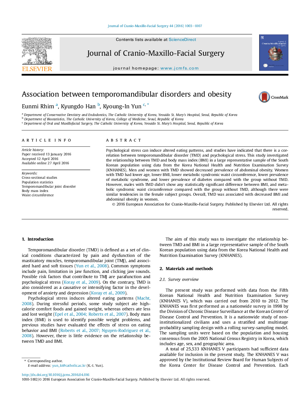 Association between temporomandibular disorders and obesity