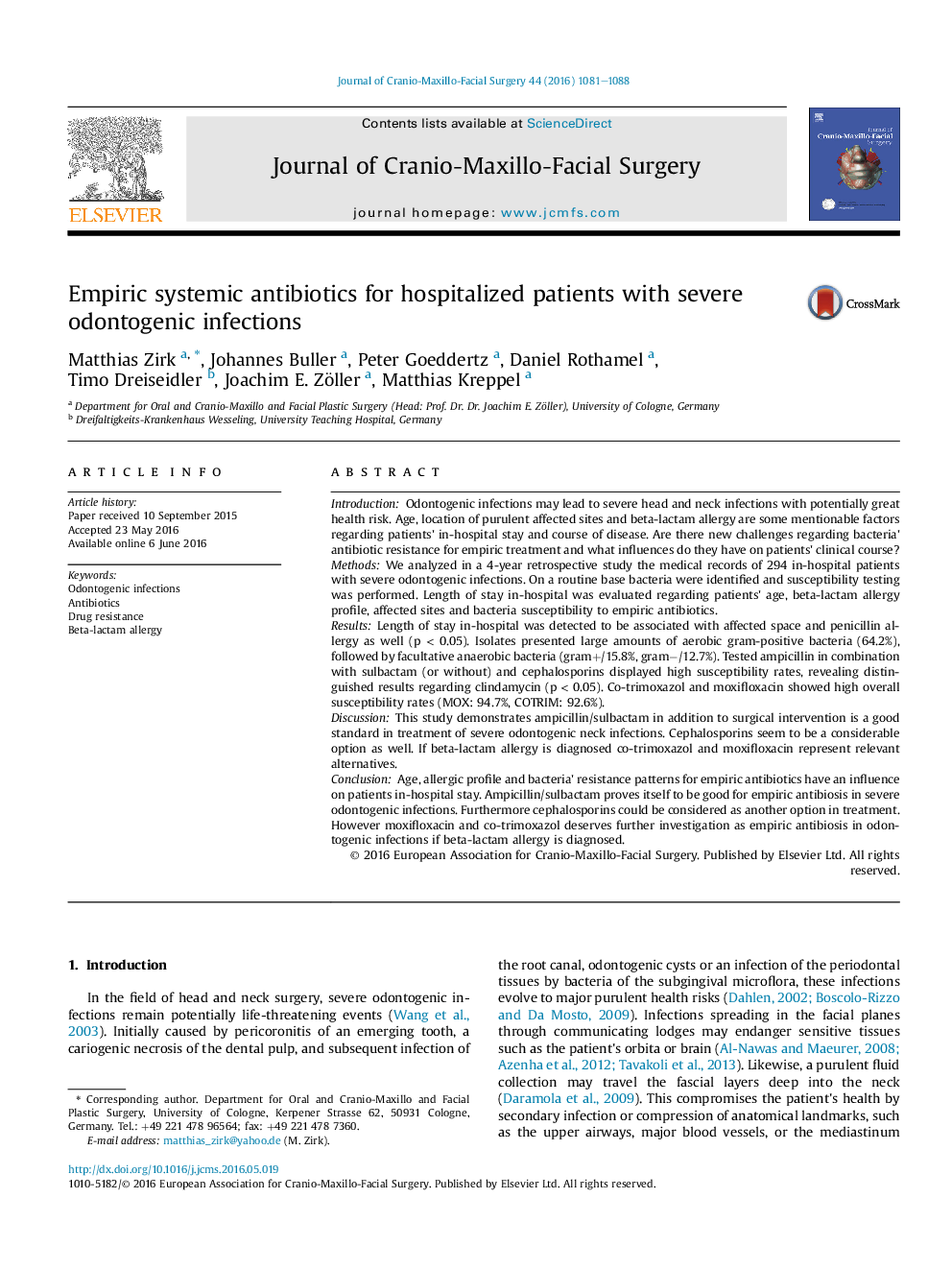 Empiric systemic antibiotics for hospitalized patients with severe odontogenic infections