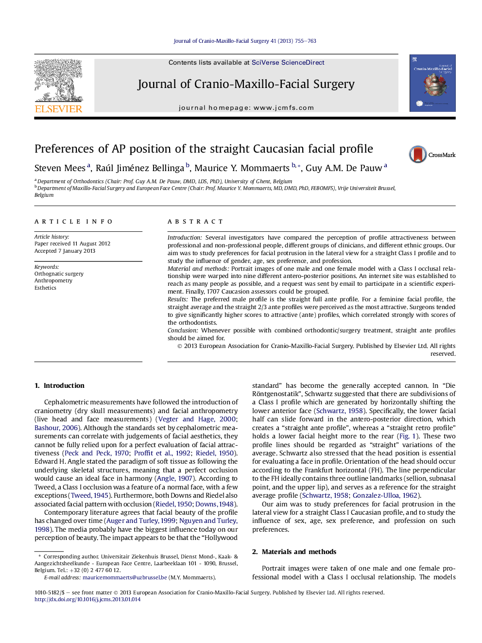 Preferences of AP position of the straight Caucasian facial profile