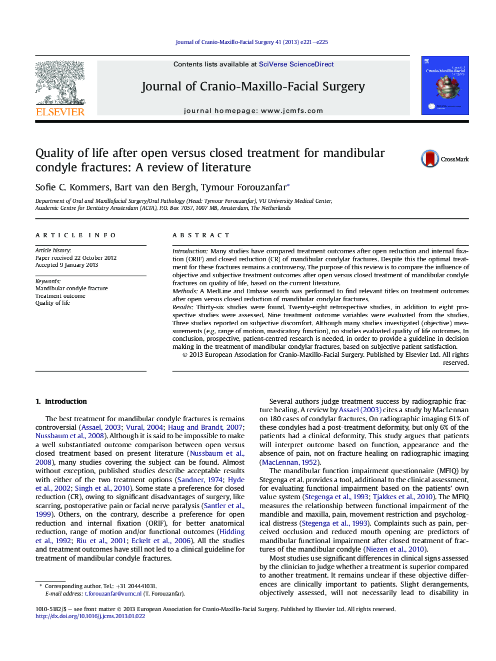 Quality of life after open versus closed treatment for mandibular condyle fractures: A review of literature