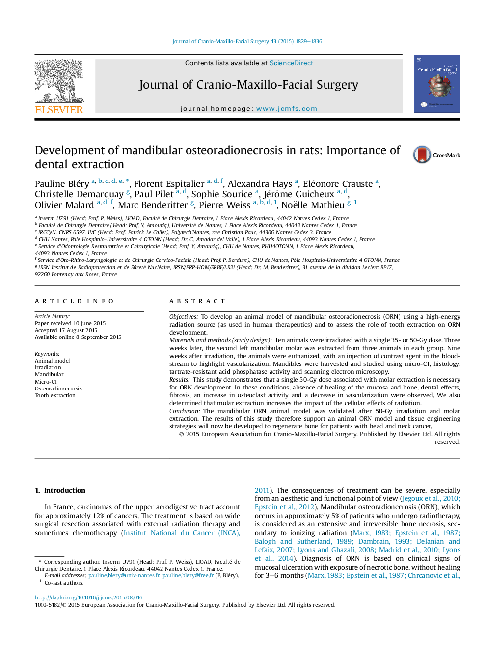 Development of mandibular osteoradionecrosis in rats: Importance of dental extraction