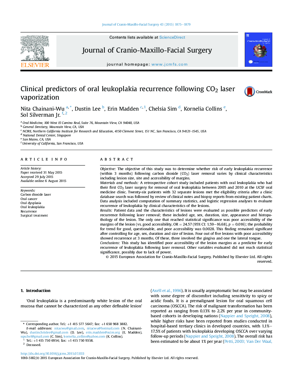 Clinical predictors of oral leukoplakia recurrence following CO2 laser vaporization