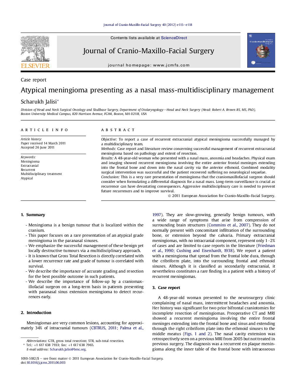 Atypical meningioma presenting as a nasal mass-multidisciplinary management