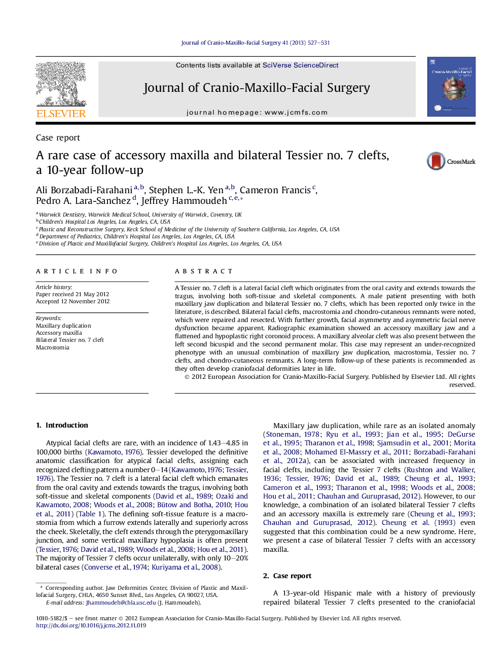 A rare case of accessory maxilla and bilateral Tessier no. 7 clefts, a 10-year follow-up