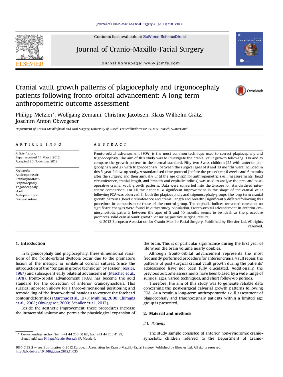 Cranial vault growth patterns of plagiocephaly and trigonocephaly patients following fronto-orbital advancement: A long-term anthropometric outcome assessment