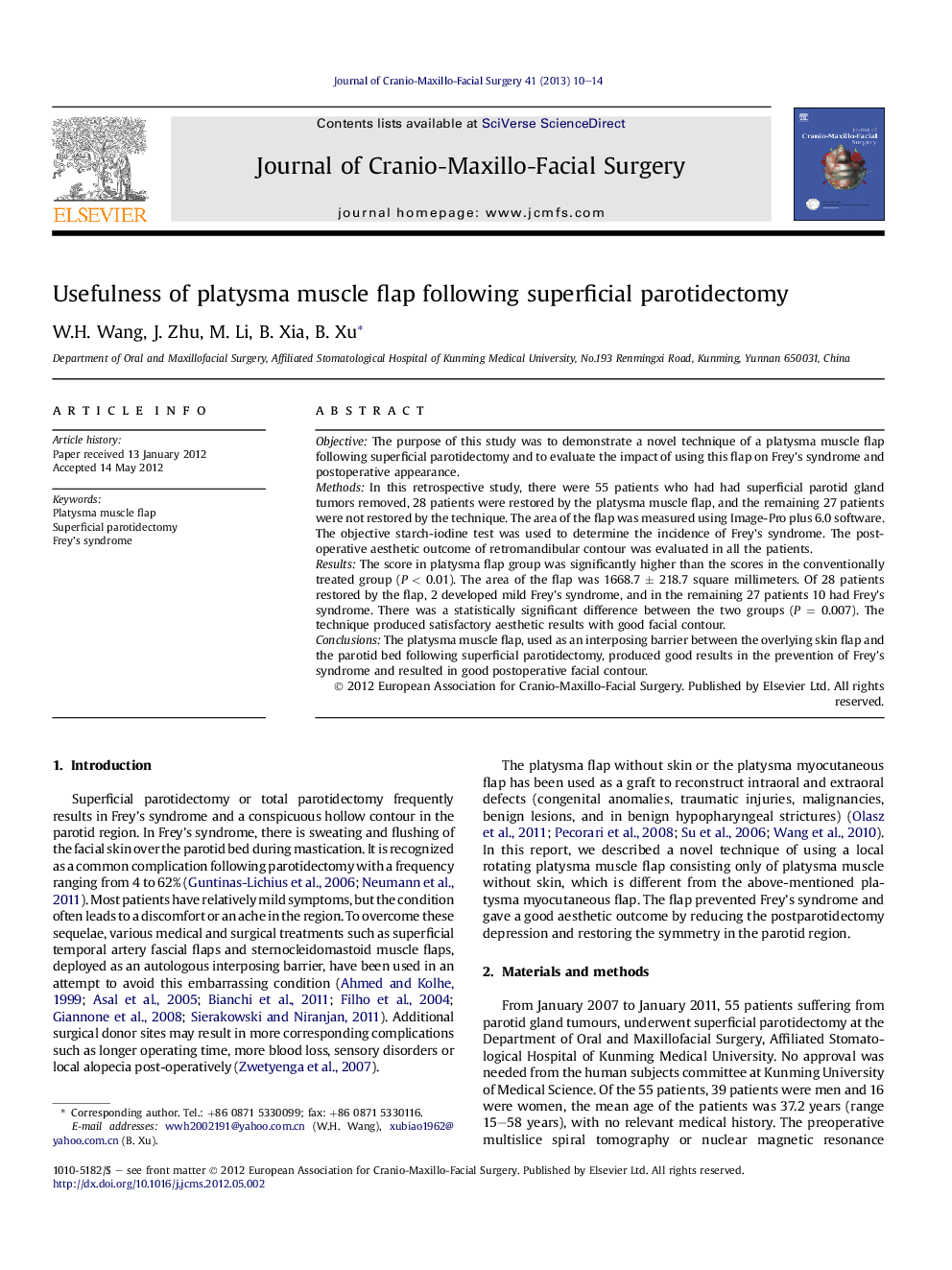 Usefulness of platysma muscle flap following superficial parotidectomy