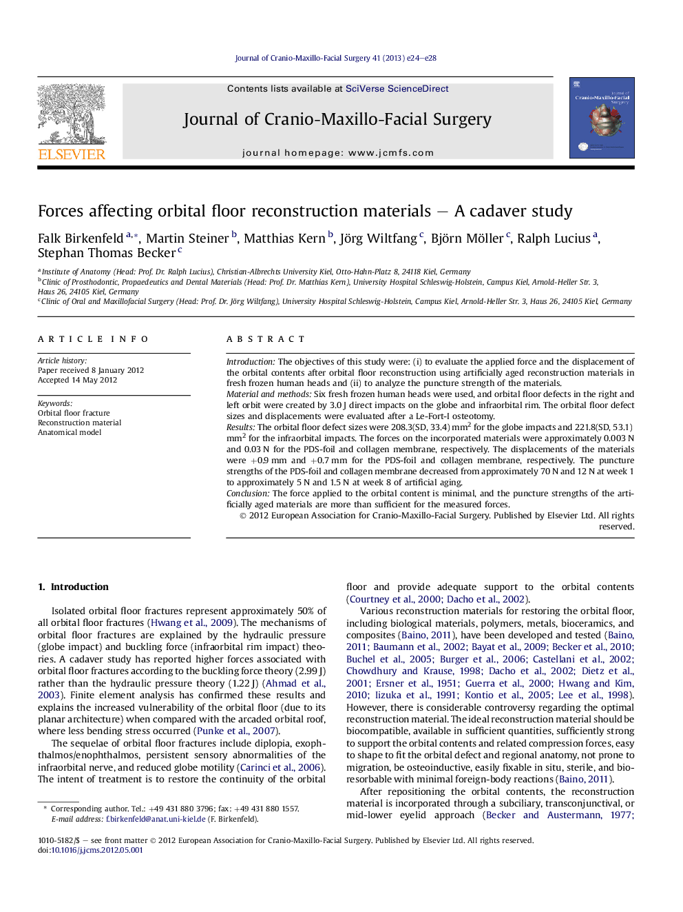 Forces affecting orbital floor reconstruction materials - A cadaver study