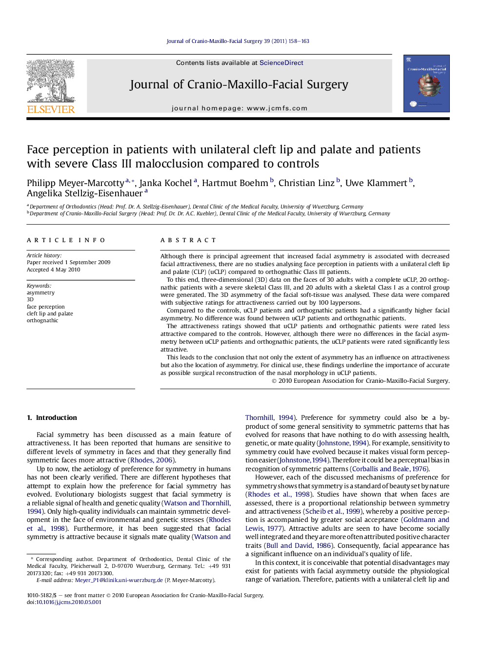 Face perception in patients with unilateral cleft lip and palate and patients with severe Class III malocclusion compared to controls