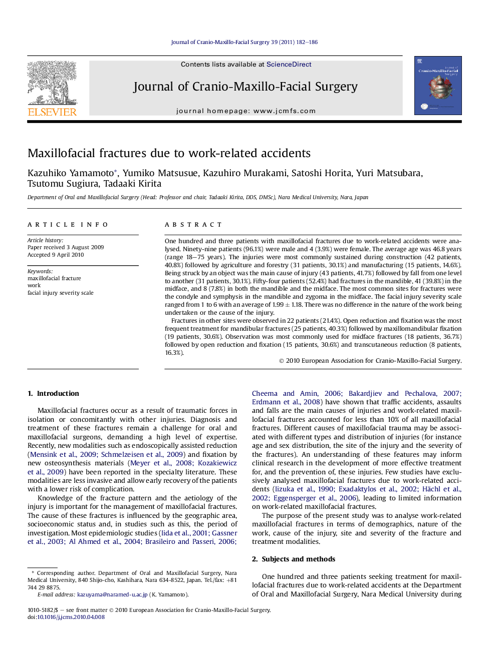 Maxillofacial fractures due to work-related accidents