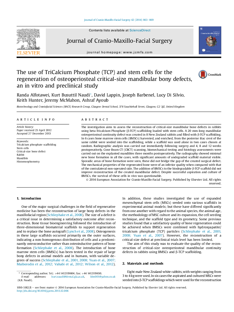 The use of TriCalcium Phosphate (TCP) and stem cells for the regeneration of osteoperiosteal critical-size mandibular bony defects, an in vitro and preclinical study