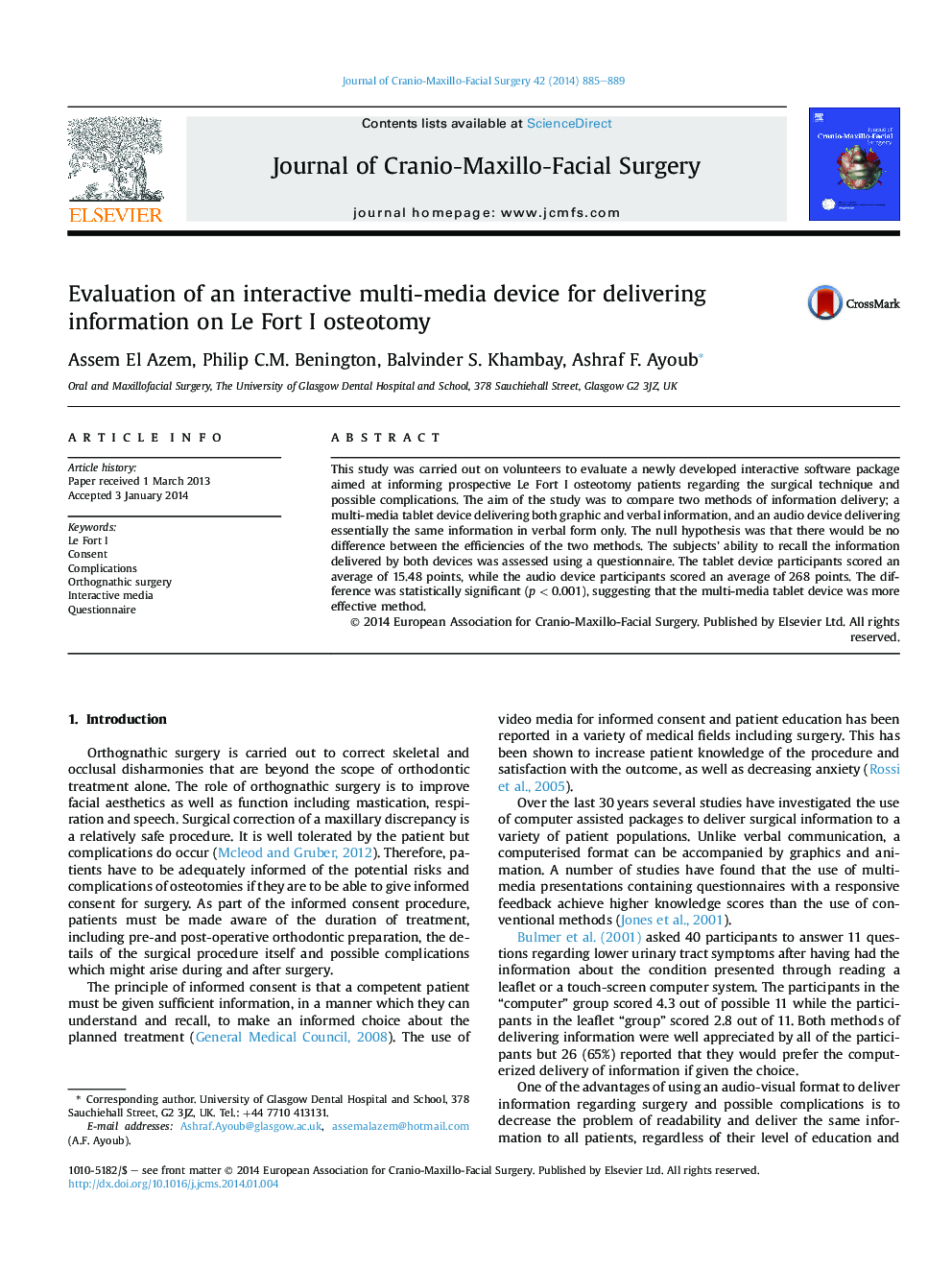 Evaluation of an interactive multi-media device for delivering information on Le Fort I osteotomy