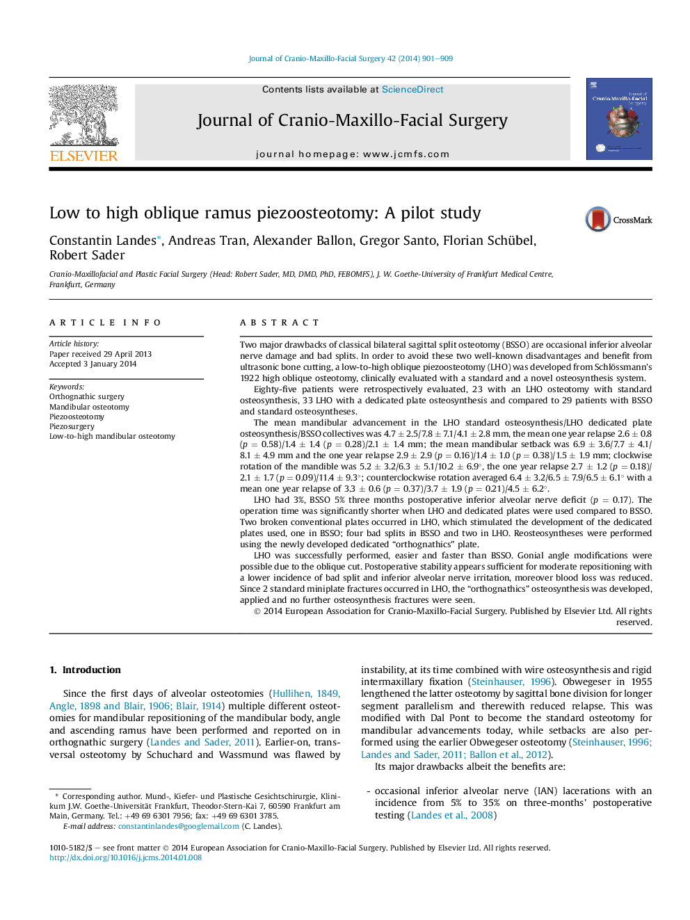 Low to high oblique ramus piezoosteotomy: A pilot study