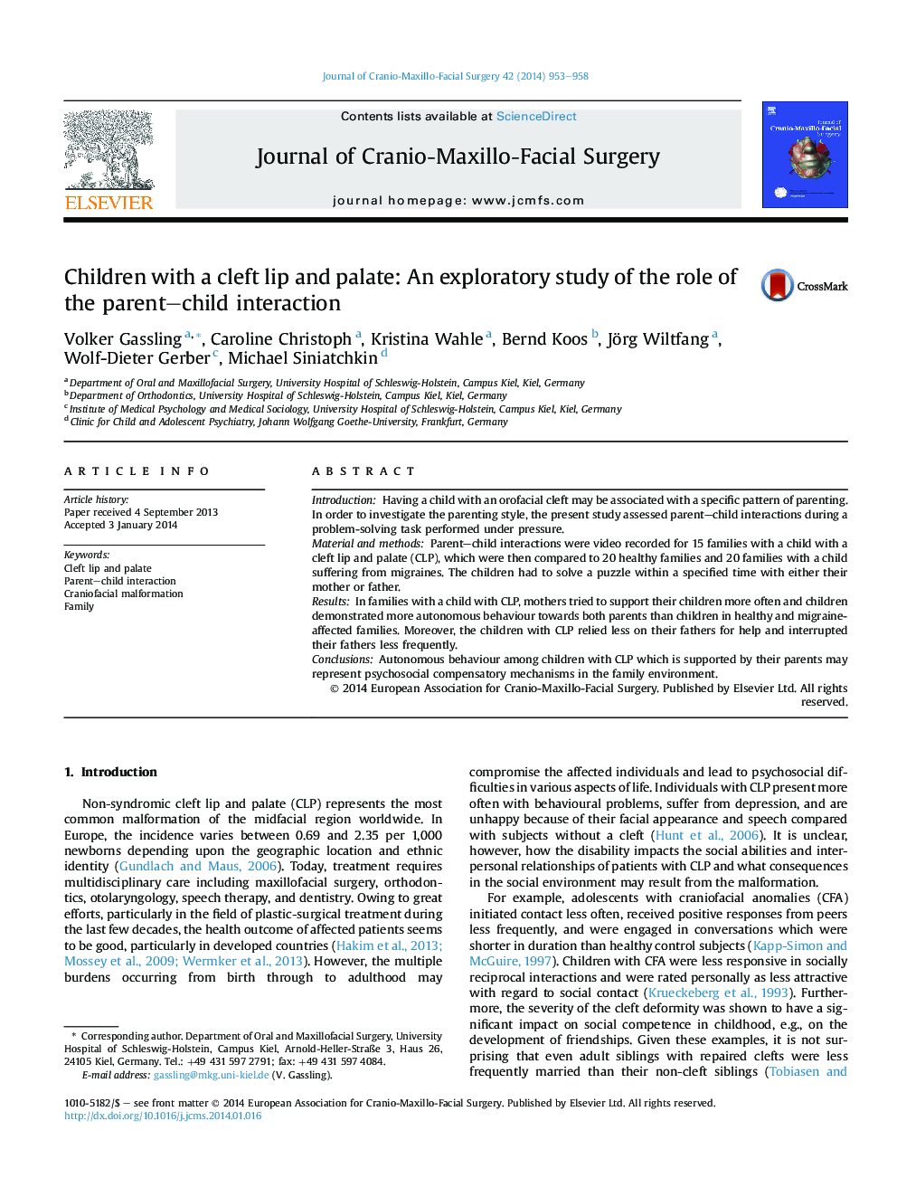 Children with a cleft lip and palate: An exploratory study of the role of the parent–child interaction