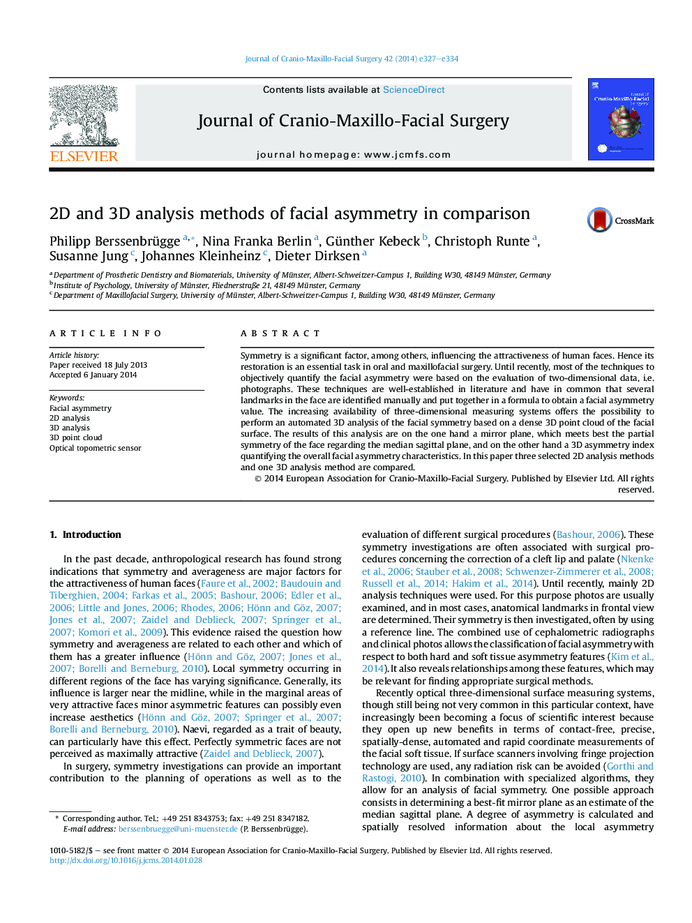 2D and 3D analysis methods of facial asymmetry in comparison