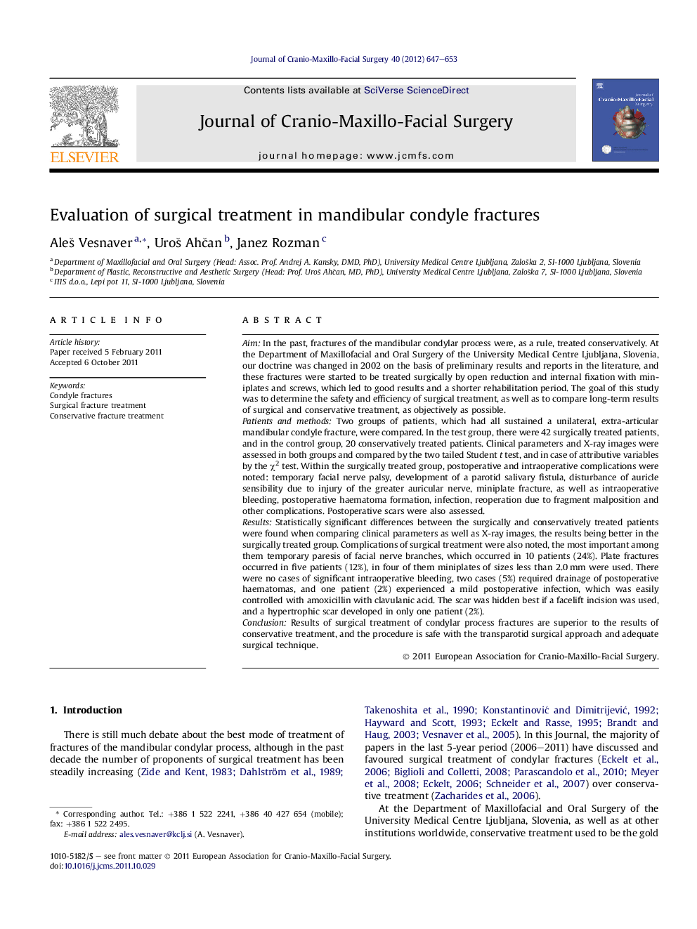 Evaluation of surgical treatment in mandibular condyle fractures