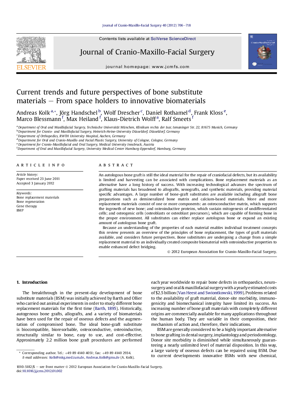 Current trends and future perspectives of bone substitute materials – From space holders to innovative biomaterials