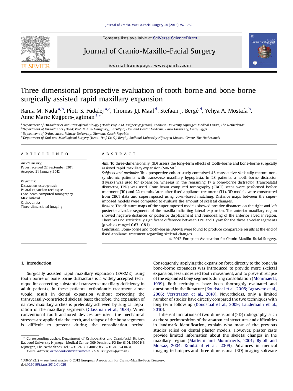 Three-dimensional prospective evaluation of tooth-borne and bone-borne surgically assisted rapid maxillary expansion