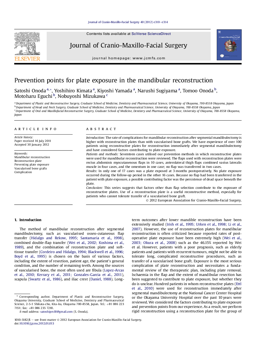 Prevention points for plate exposure in the mandibular reconstruction