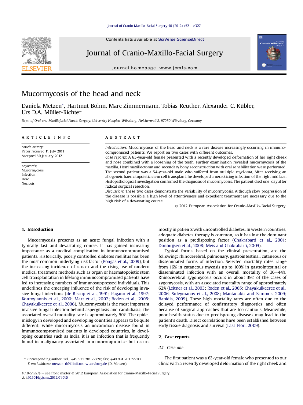 Mucormycosis of the head and neck