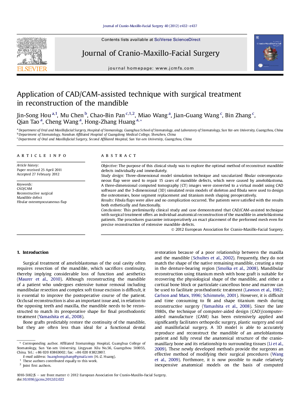 Application of CAD/CAM-assisted technique with surgical treatment in reconstruction of the mandible