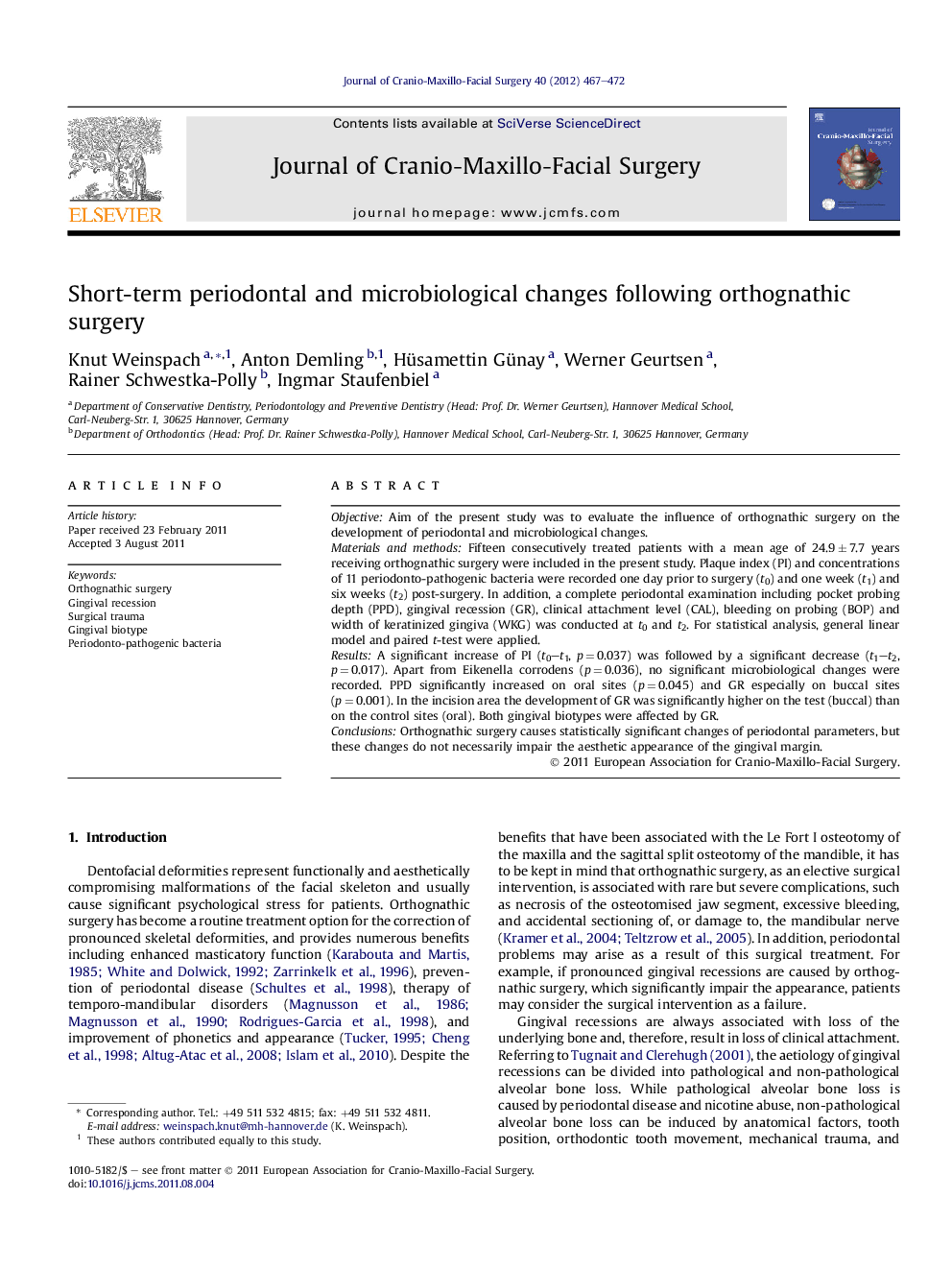 Short-term periodontal and microbiological changes following orthognathic surgery