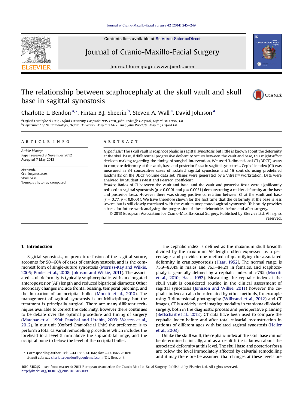 The relationship between scaphocephaly at the skull vault and skull base in sagittal synostosis