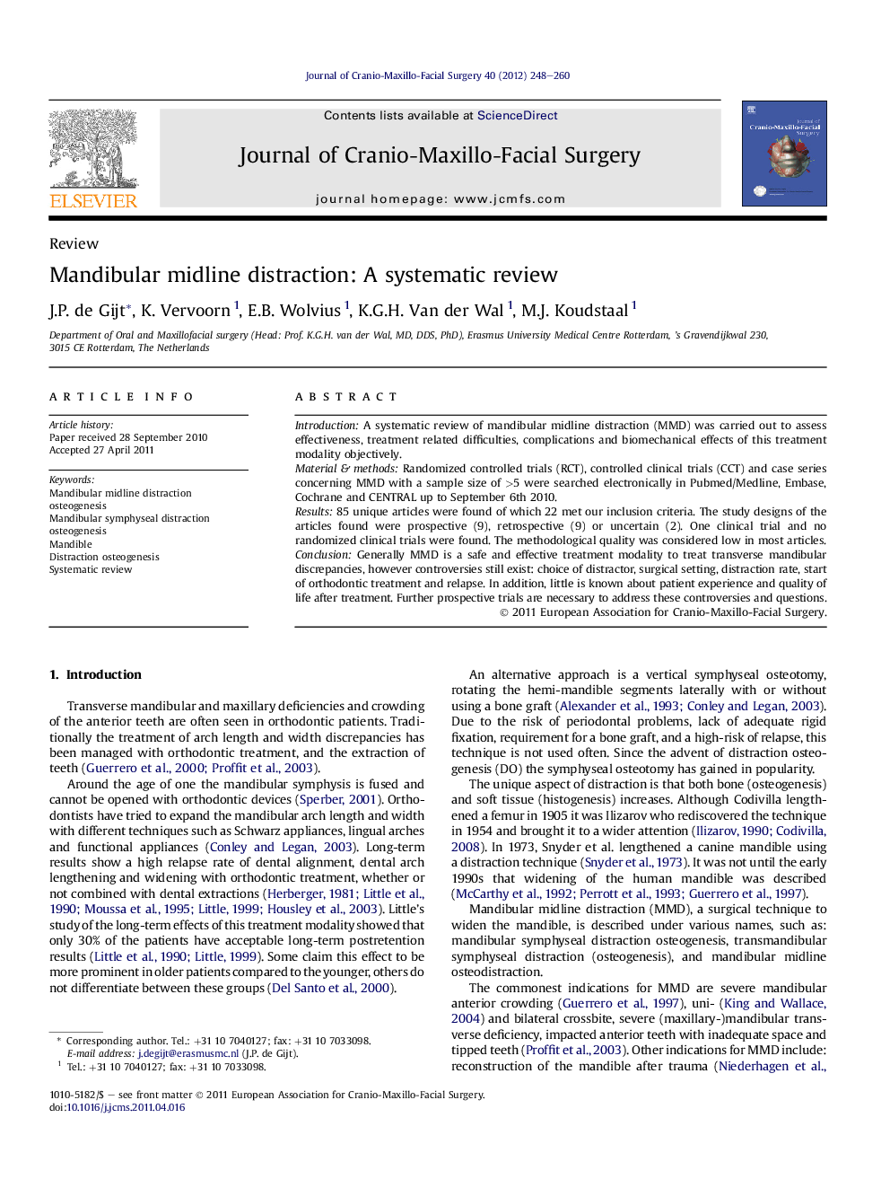 Mandibular midline distraction: A systematic review