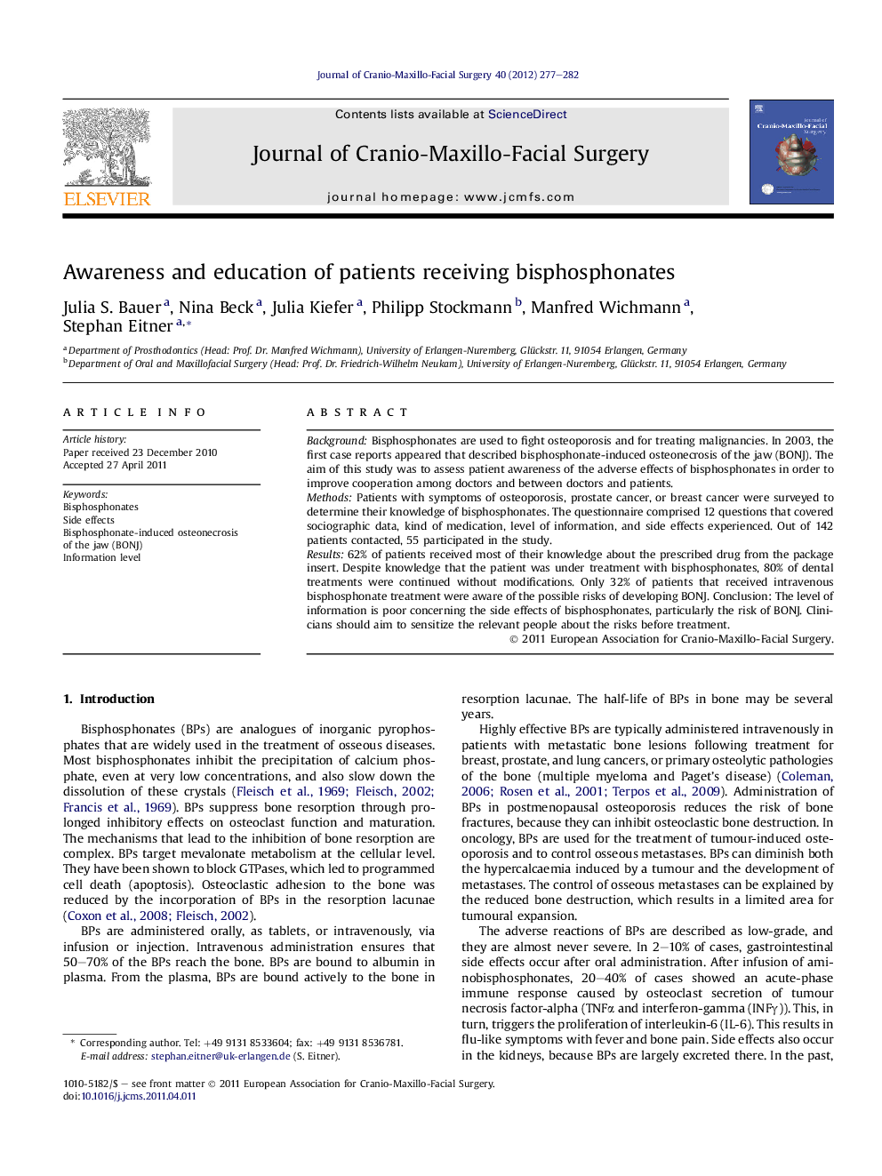 Awareness and education of patients receiving bisphosphonates