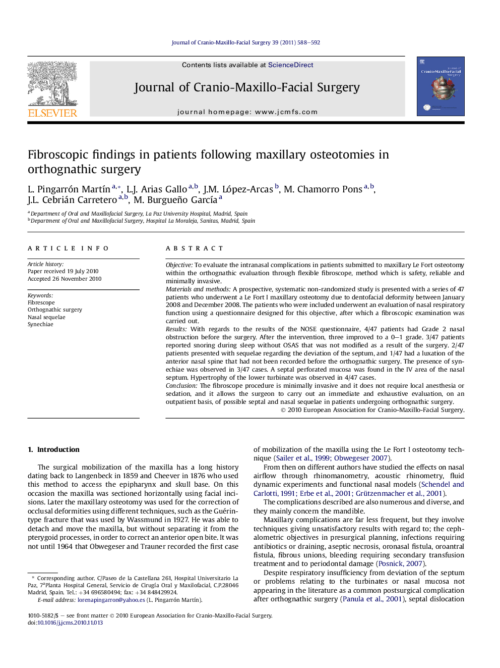 Fibroscopic findings in patients following maxillary osteotomies in orthognathic surgery