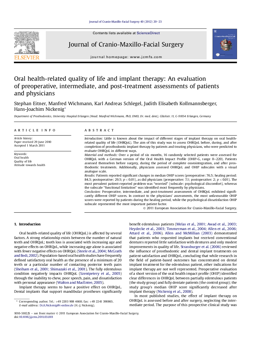 Oral health-related quality of life and implant therapy: An evaluation of preoperative, intermediate, and post-treatment assessments of patients and physicians