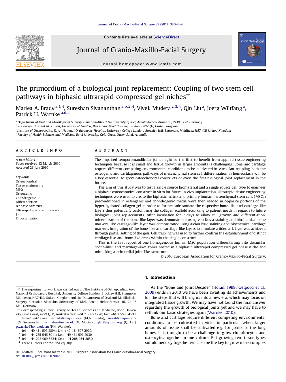 The primordium of a biological joint replacement: Coupling of two stem cell pathways in biphasic ultrarapid compressed gel niches 