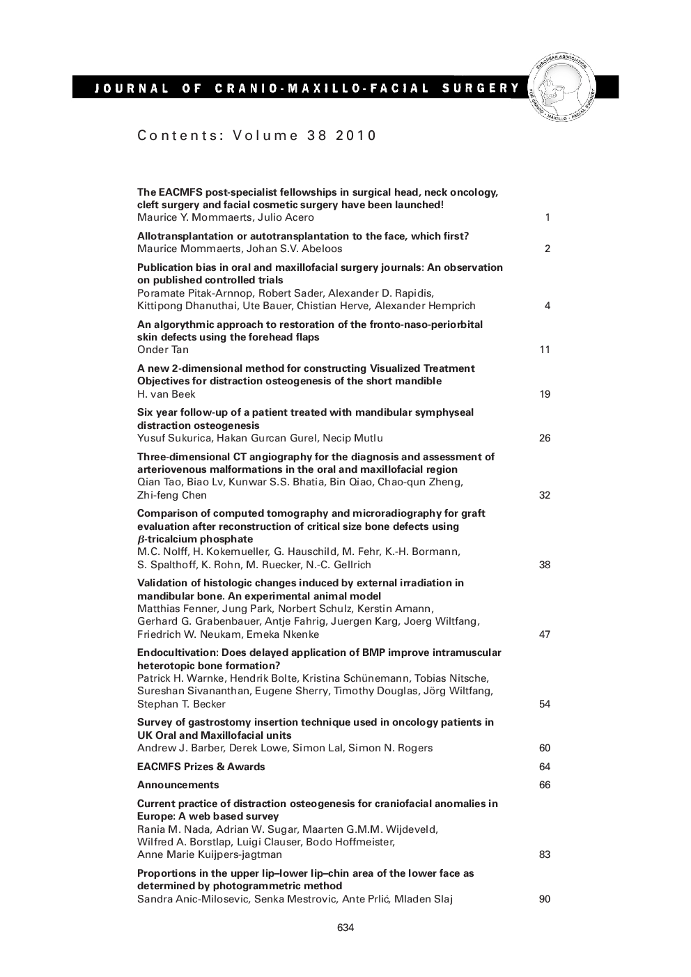 Contents: Volume 38 2010