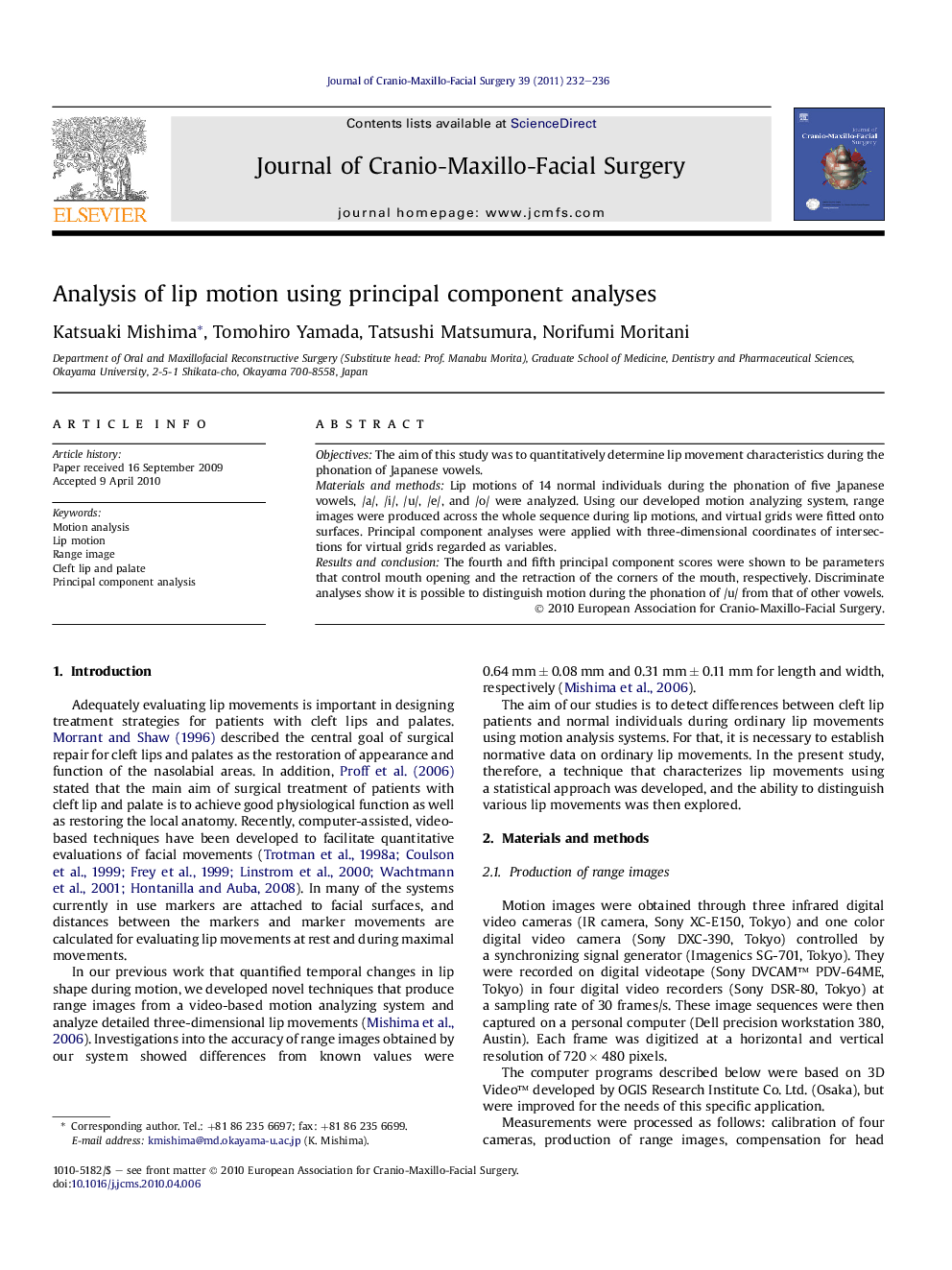 Analysis of lip motion using principal component analyses