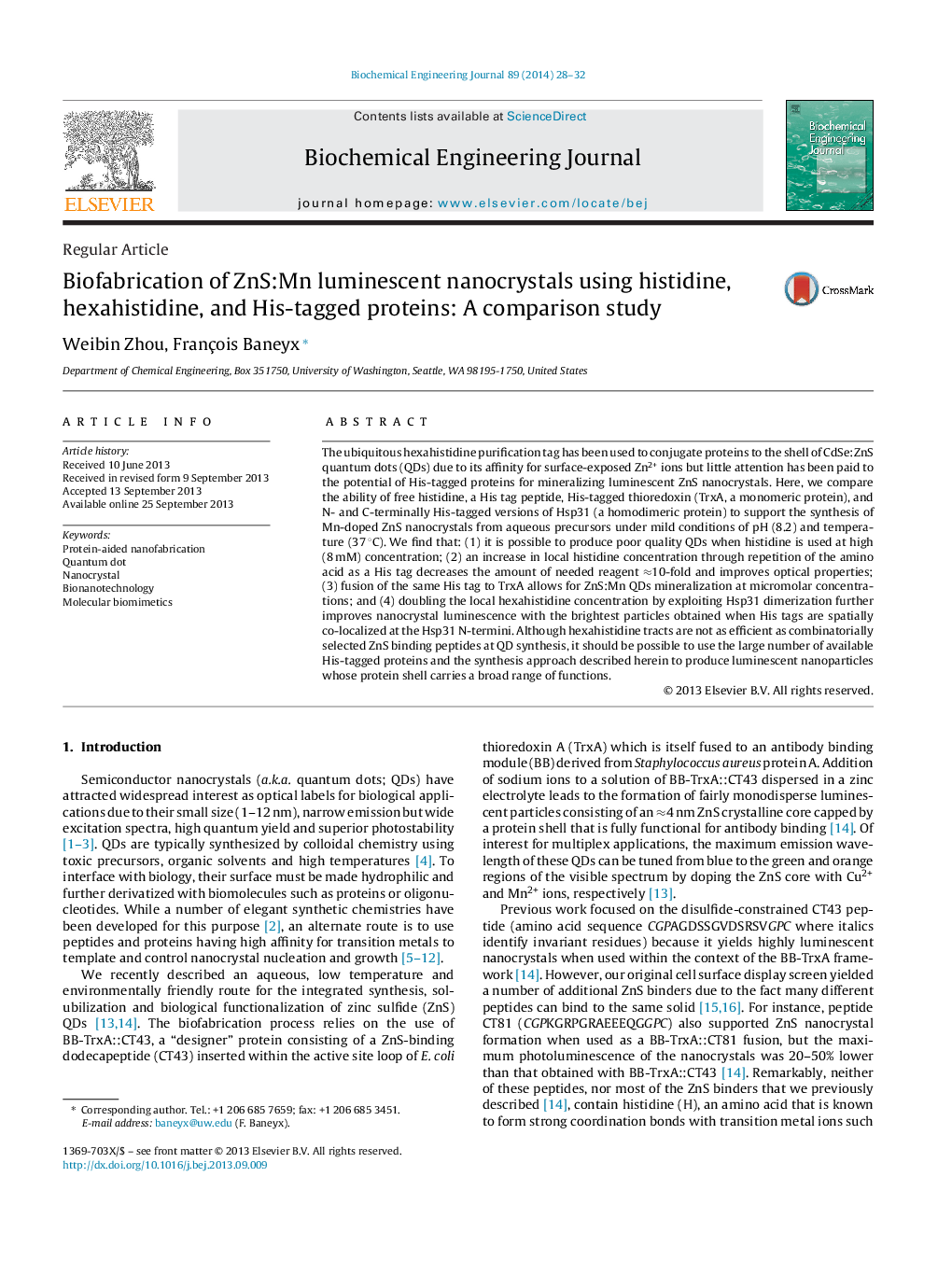 Biofabrication of ZnS:Mn luminescent nanocrystals using histidine, hexahistidine, and His-tagged proteins: A comparison study