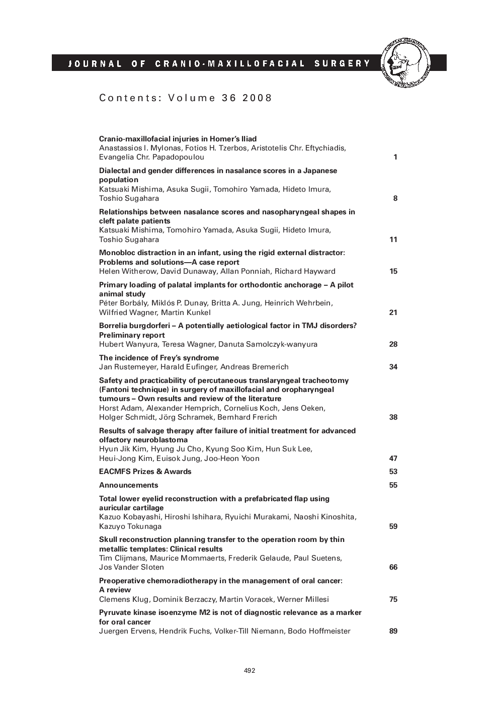 Contents: Volume 36 2008