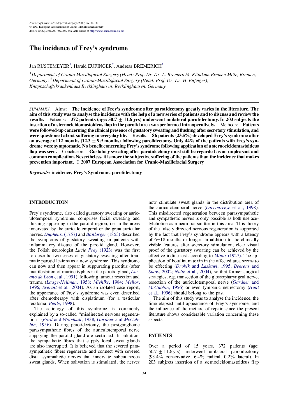 The incidence of Frey's syndrome