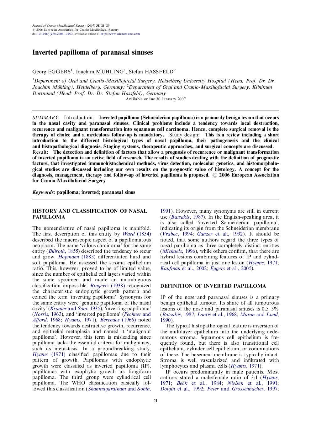 Inverted papilloma of paranasal sinuses