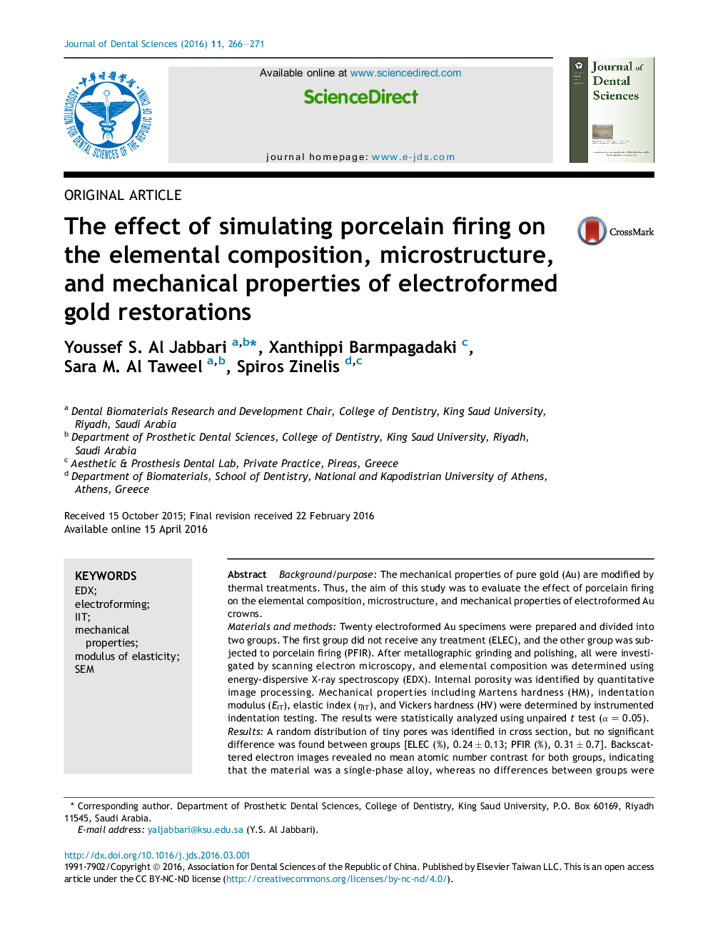 The effect of simulating porcelain firing on the elemental composition, microstructure, and mechanical properties of electroformed gold restorations