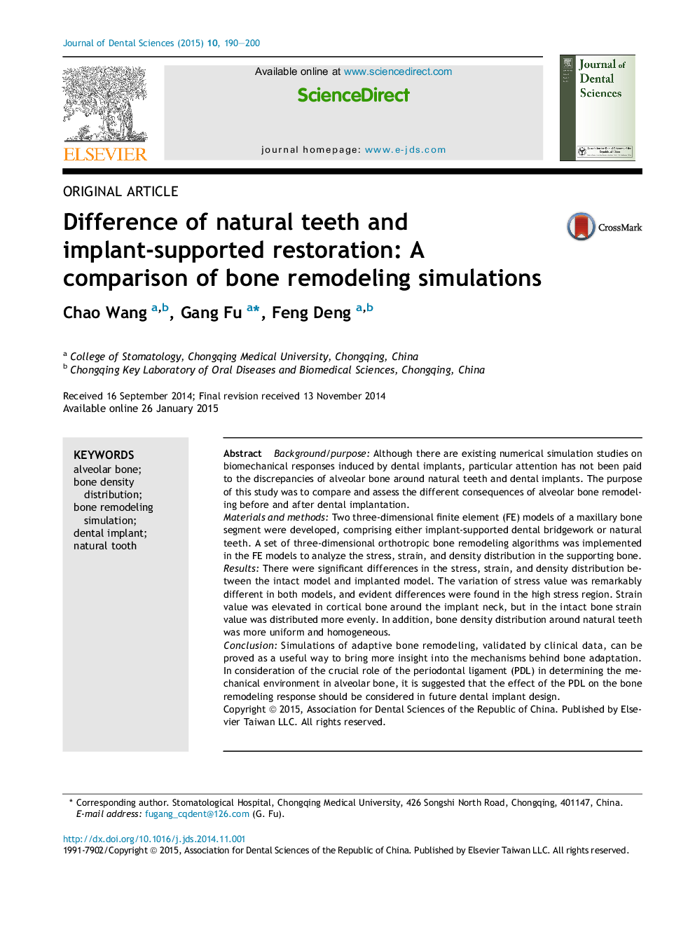 Difference of natural teeth and implant-supported restoration: A comparison of bone remodeling simulations