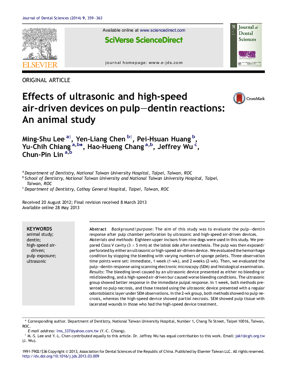 Effects of ultrasonic and high-speed air-driven devices on pulp–dentin reactions: An animal study