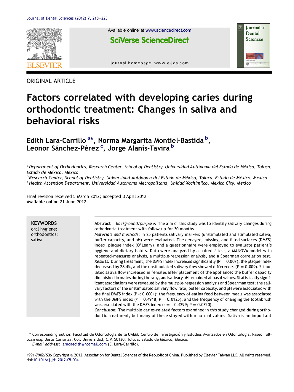 Factors correlated with developing caries during orthodontic treatment: Changes in saliva and behavioral risks