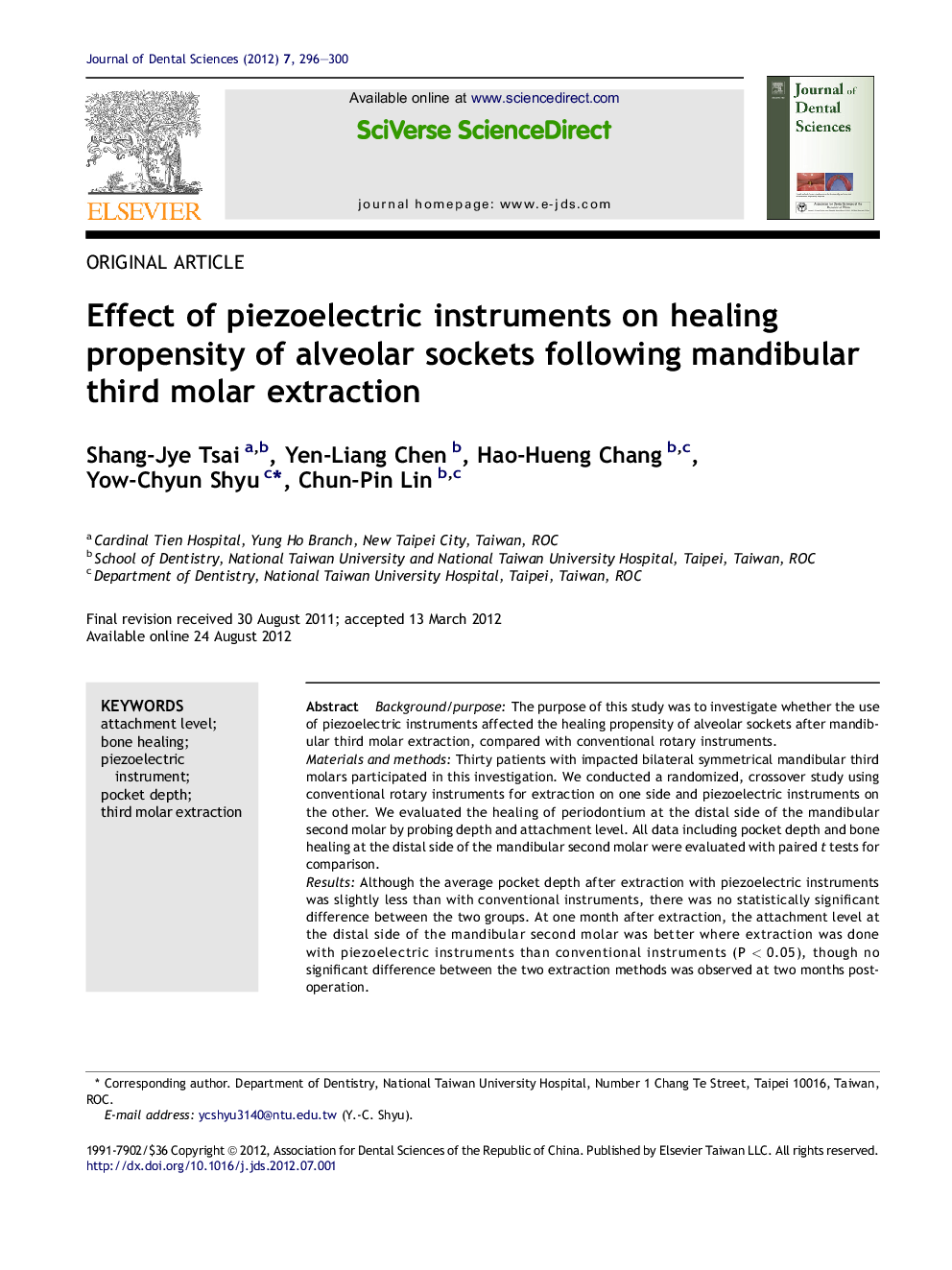 Effect of piezoelectric instruments on healing propensity of alveolar sockets following mandibular third molar extraction