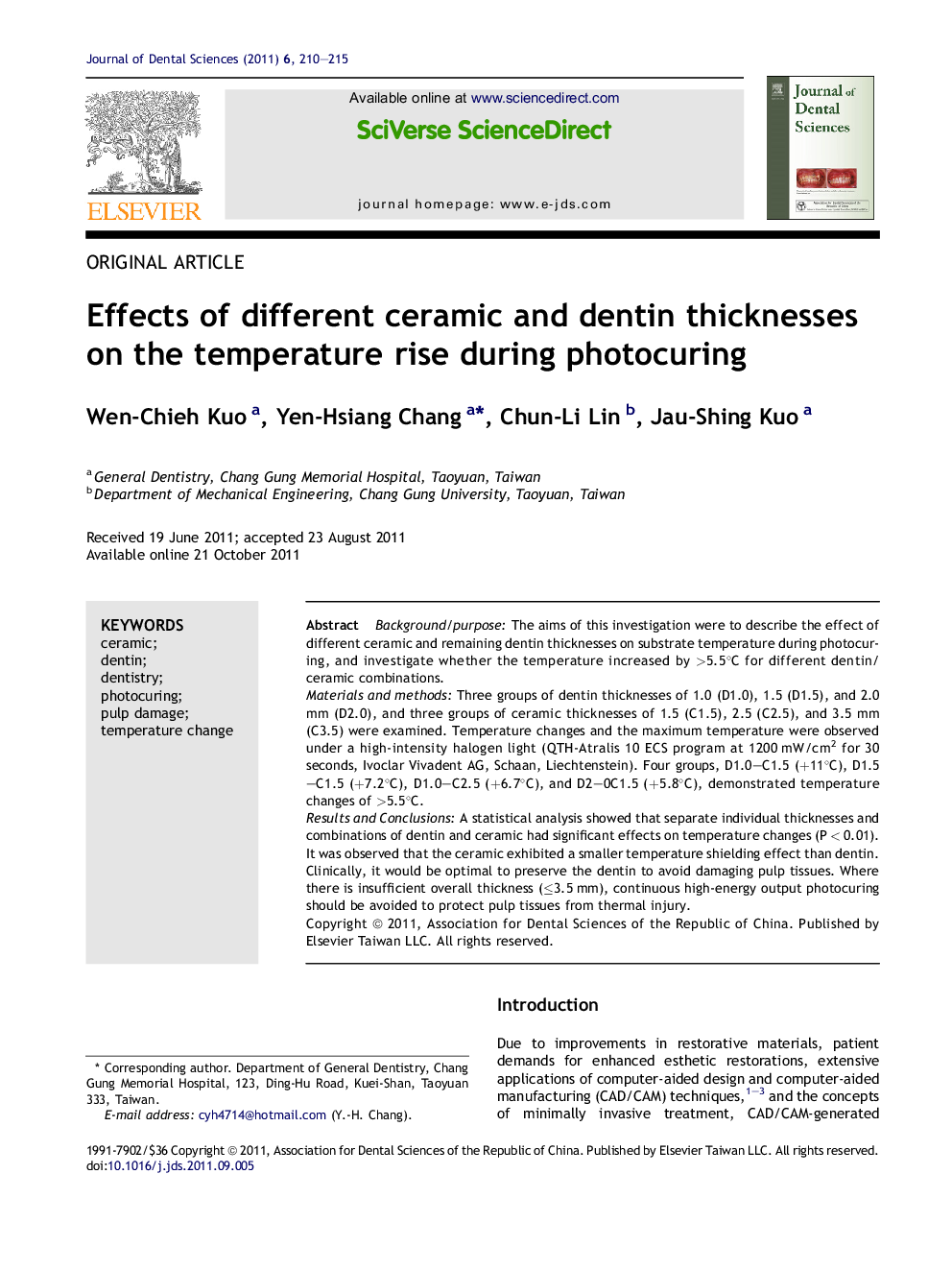 Effects of different ceramic and dentin thicknesses on the temperature rise during photocuring