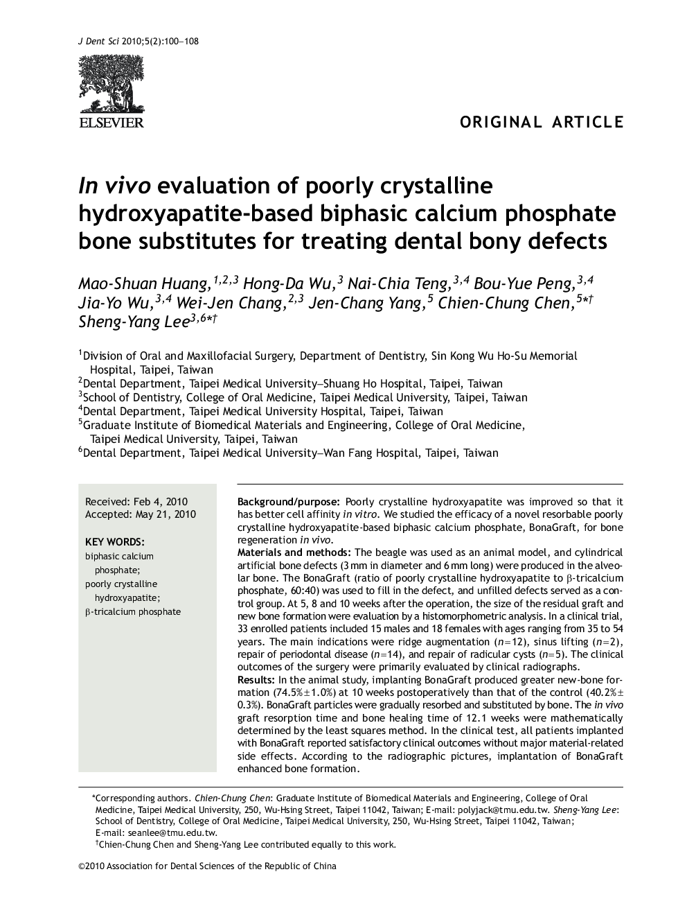 In vivo evaluation of poorly crystalline hydroxyapatite-based biphasic calcium phosphate bone substitutes for treating dental bony defects