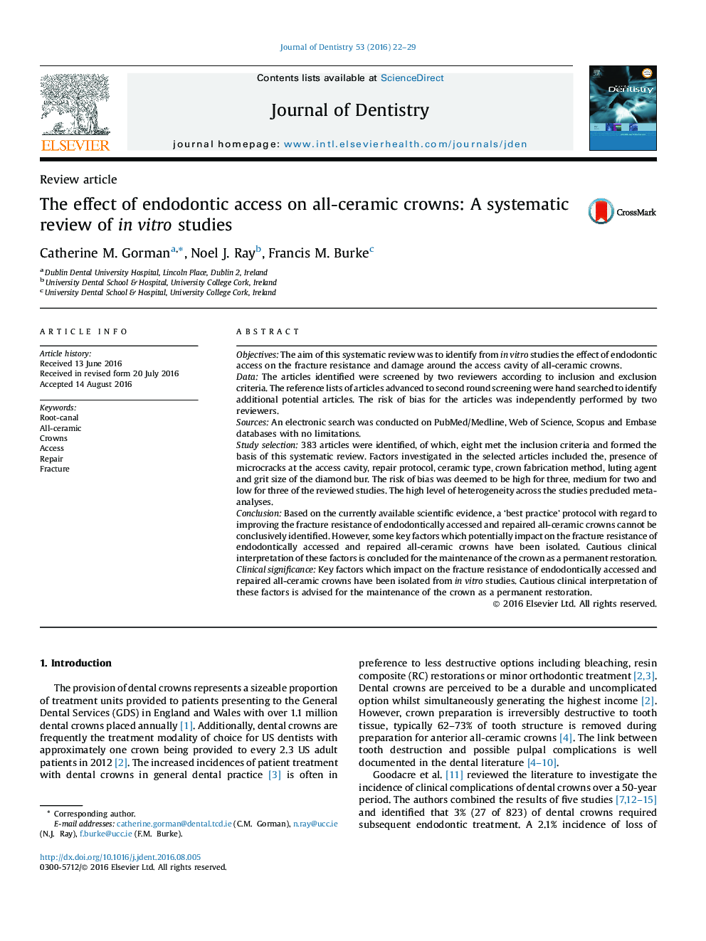 The effect of endodontic access on all-ceramic crowns: A systematic review of in vitro studies
