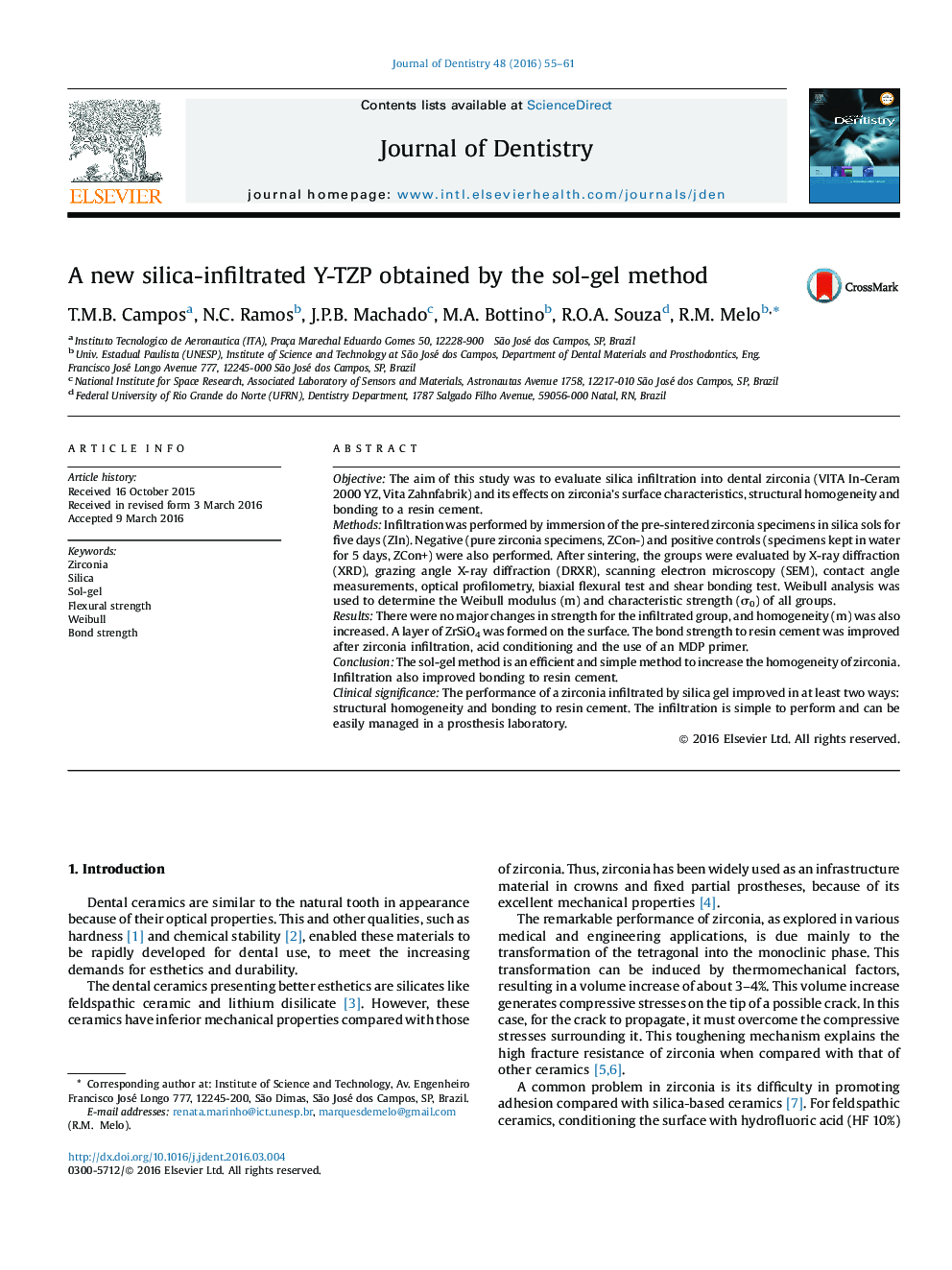 A new silica-infiltrated Y-TZP obtained by the sol-gel method