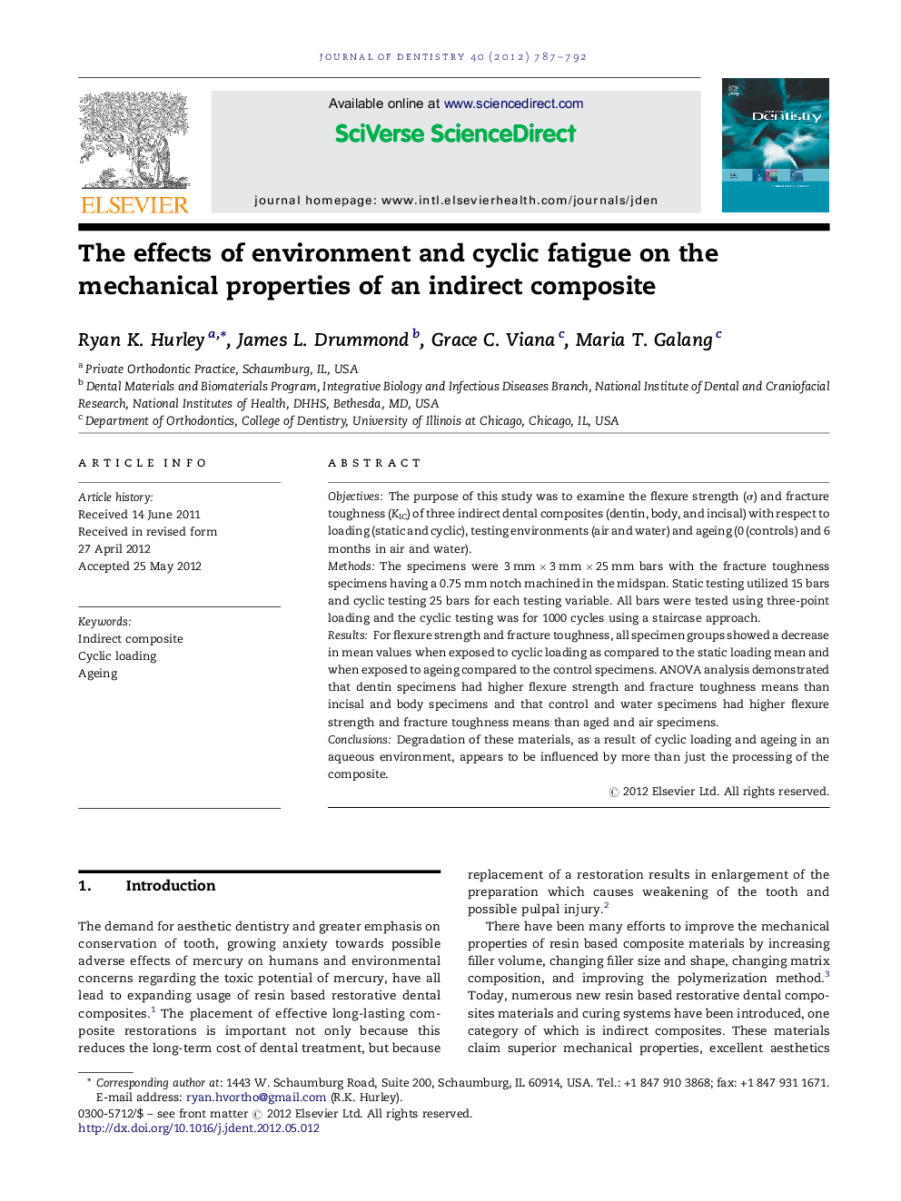 The effects of environment and cyclic fatigue on the mechanical properties of an indirect composite